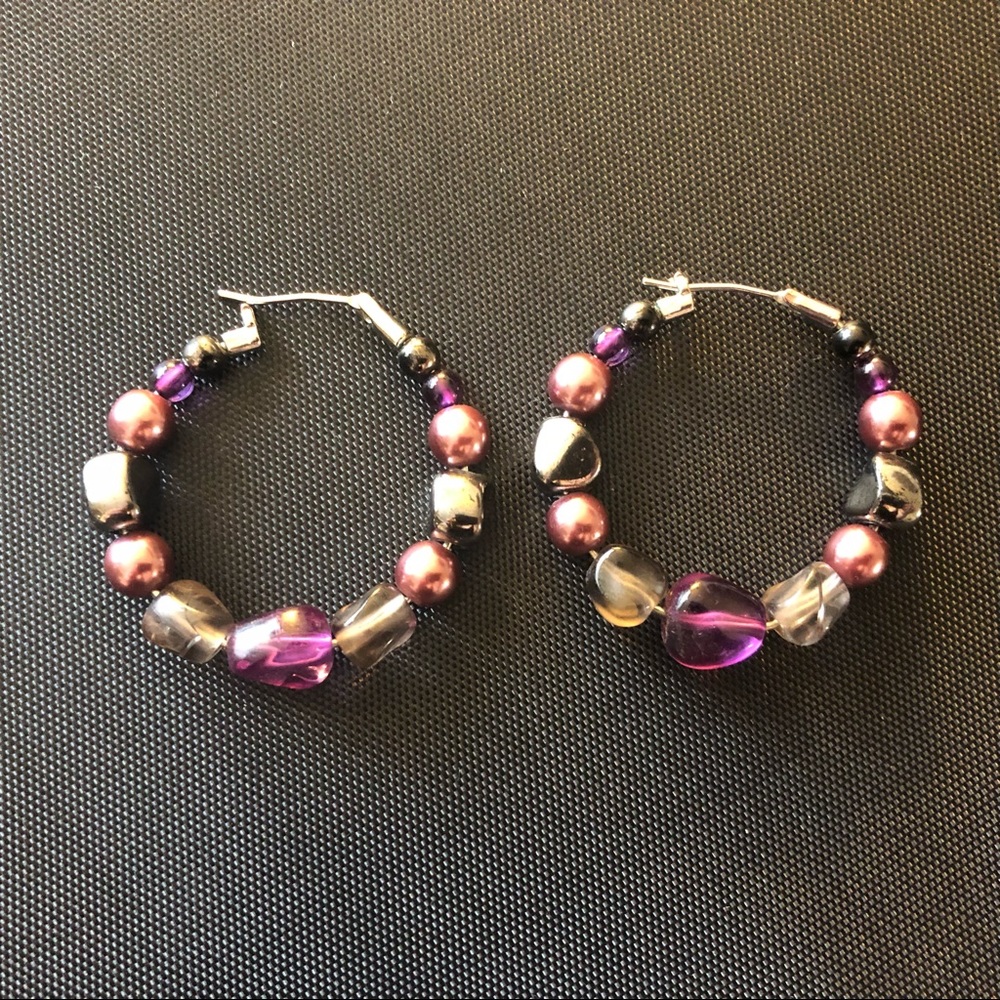 Silver Gemstone Amethyst Multicolored Loop Earrings